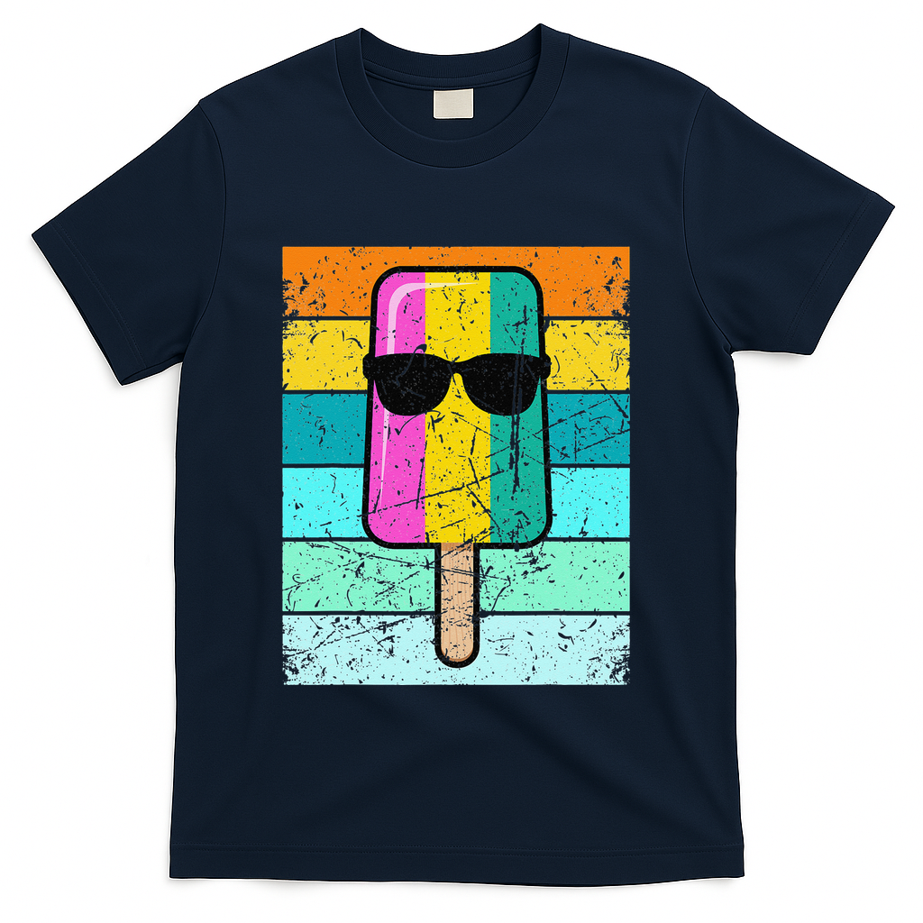 Summer Popsicle Funny Ice Cream Beach Pool Party T-Shirt - Navy
