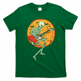 Skeleton Playing Guitar Rock Moon Halloween Music T-Shirt - Irish Green