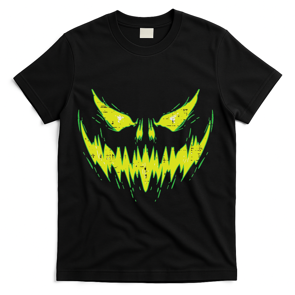 Scary Pumpkin Jack O Lantern Face Halloween T-Shirt - Black
