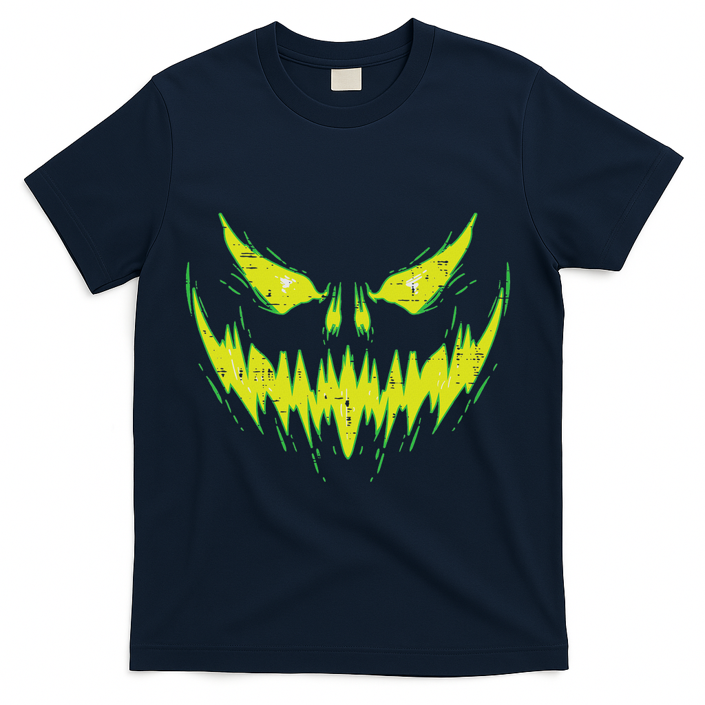 Scary Pumpkin Jack O Lantern Face Halloween T-Shirt - Navy