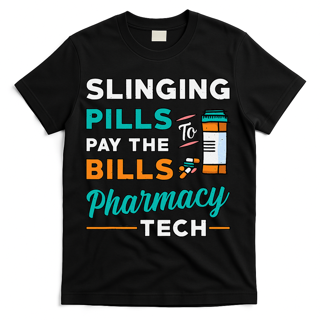 Slinging Pills Pharmacy Tech Vintage Technician Pharmacist T-Shirt - Black