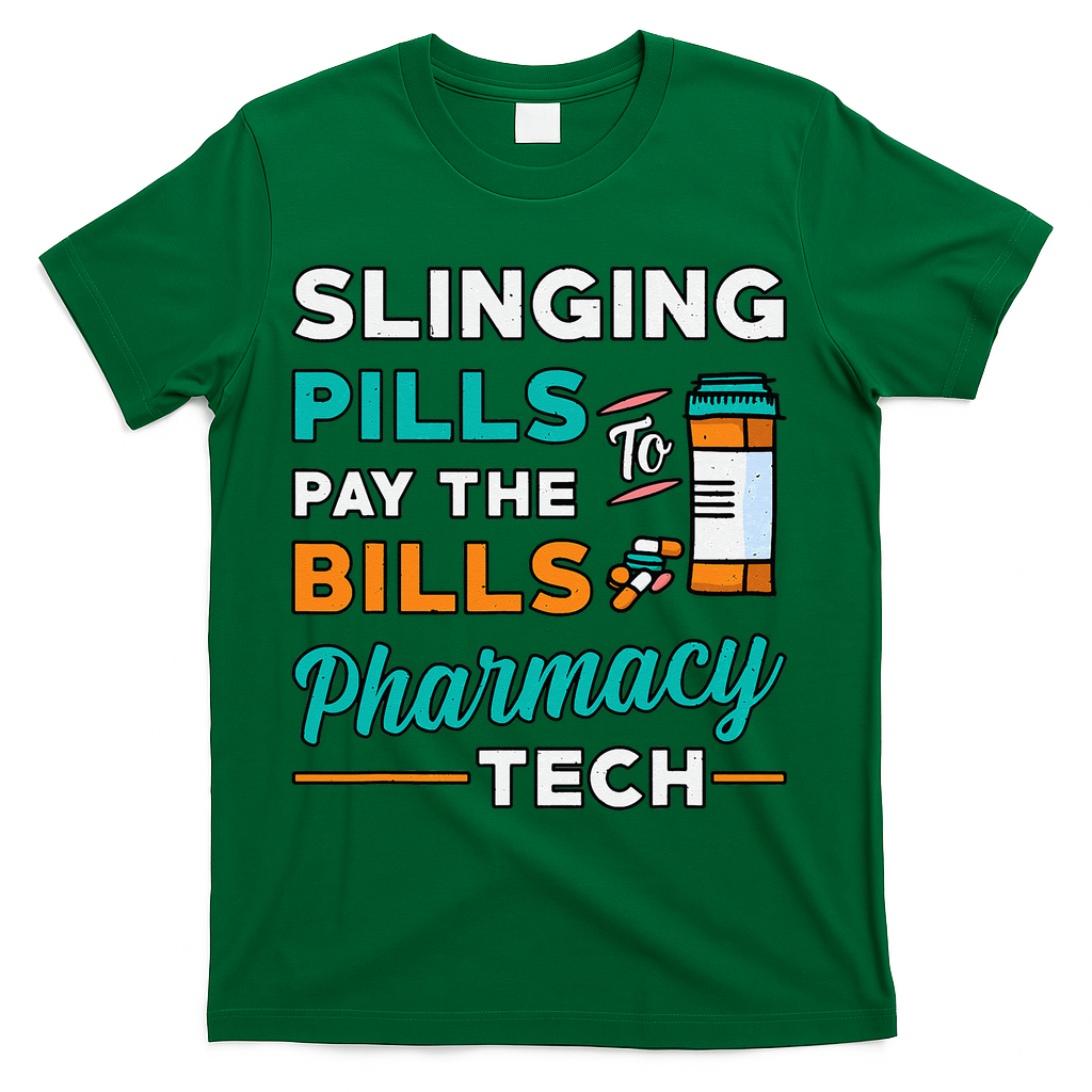 Slinging Pills Pharmacy Tech Vintage Technician Pharmacist T-Shirt - Green