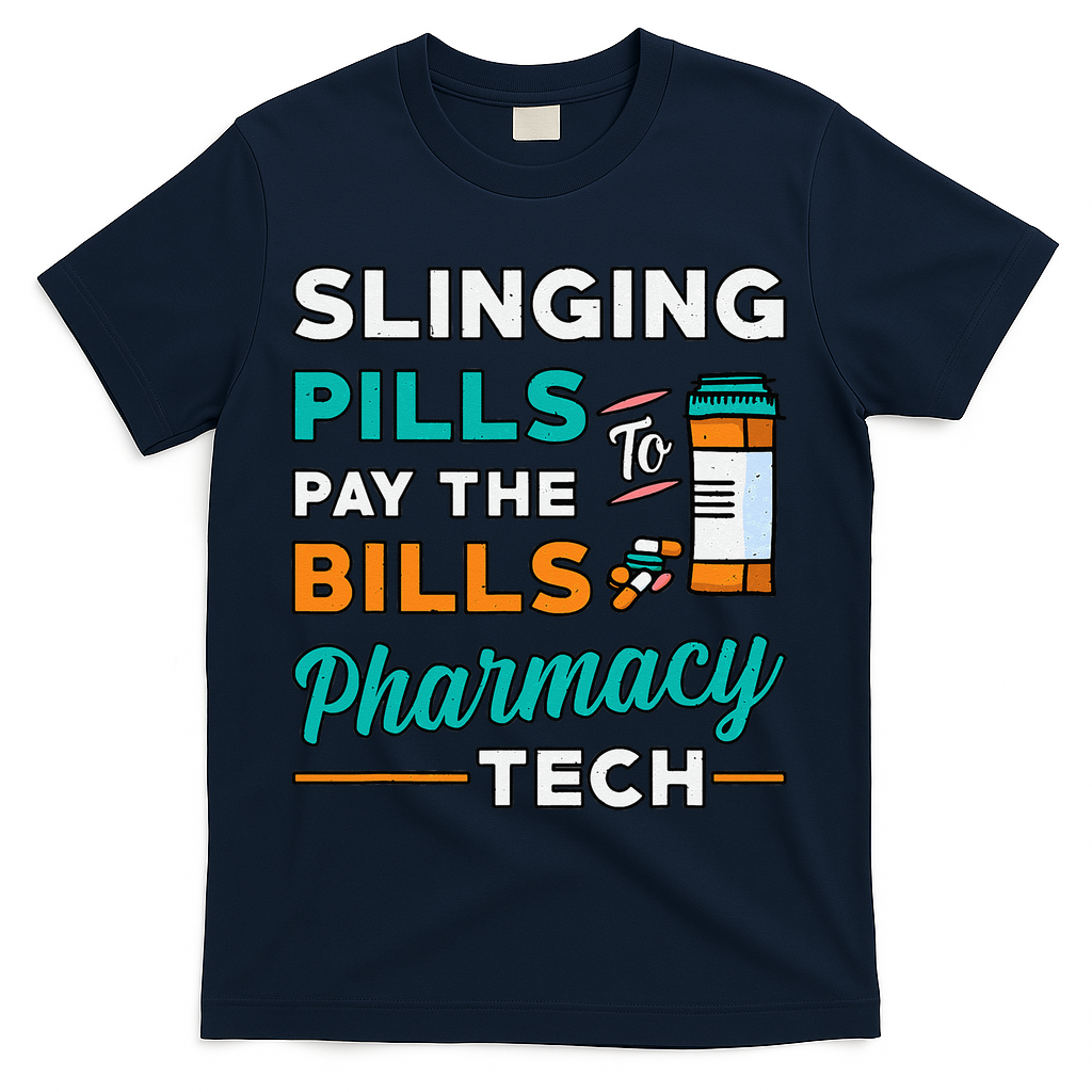 Slinging Pills Pharmacy Tech Vintage Technician Pharmacist T-Shirt - Navy