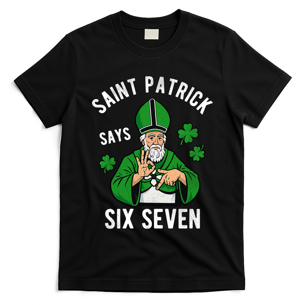 Saint Patrick Says Six Seven 6-7 Meme St Patrick's Day T-Shirt