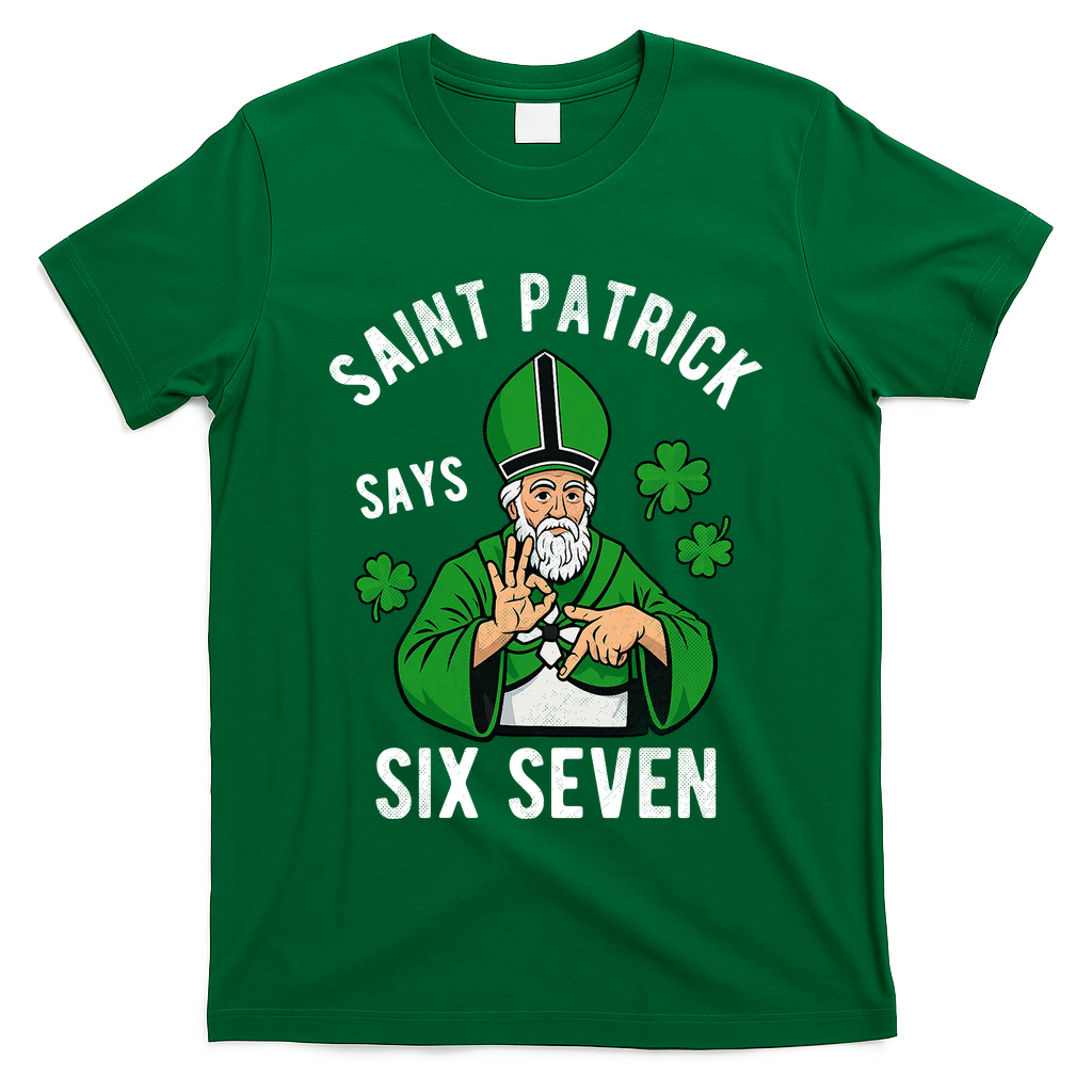 Saint Patrick Says Six Seven 6-7 Meme St Patrick's Day T-Shirt