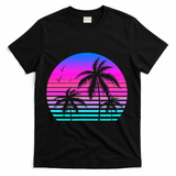 Sunset Palm Tree Cool Summer Vacation Style Vaporwave T-Shirt - Black
