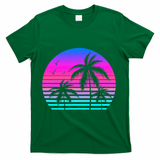 Sunset Palm Tree Cool Summer Vacation Style Vaporwave T-Shirt - Green