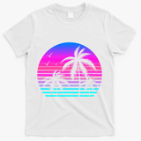 Sunset Palm Tree Cool Summer Vacation Style Vaporwave T-Shirt - White