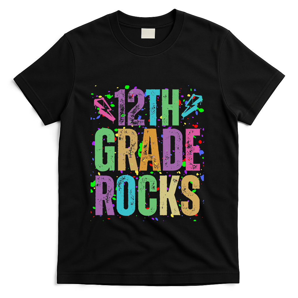 School Rocks Back To School Rockin 12th Grade Rocks T-Shirt - Black