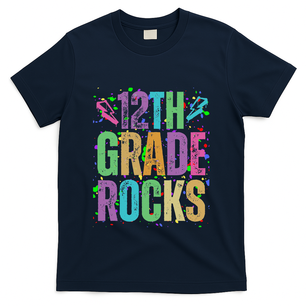 School Rocks Back To School Rockin 12th Grade Rocks T-Shirt - Navy
