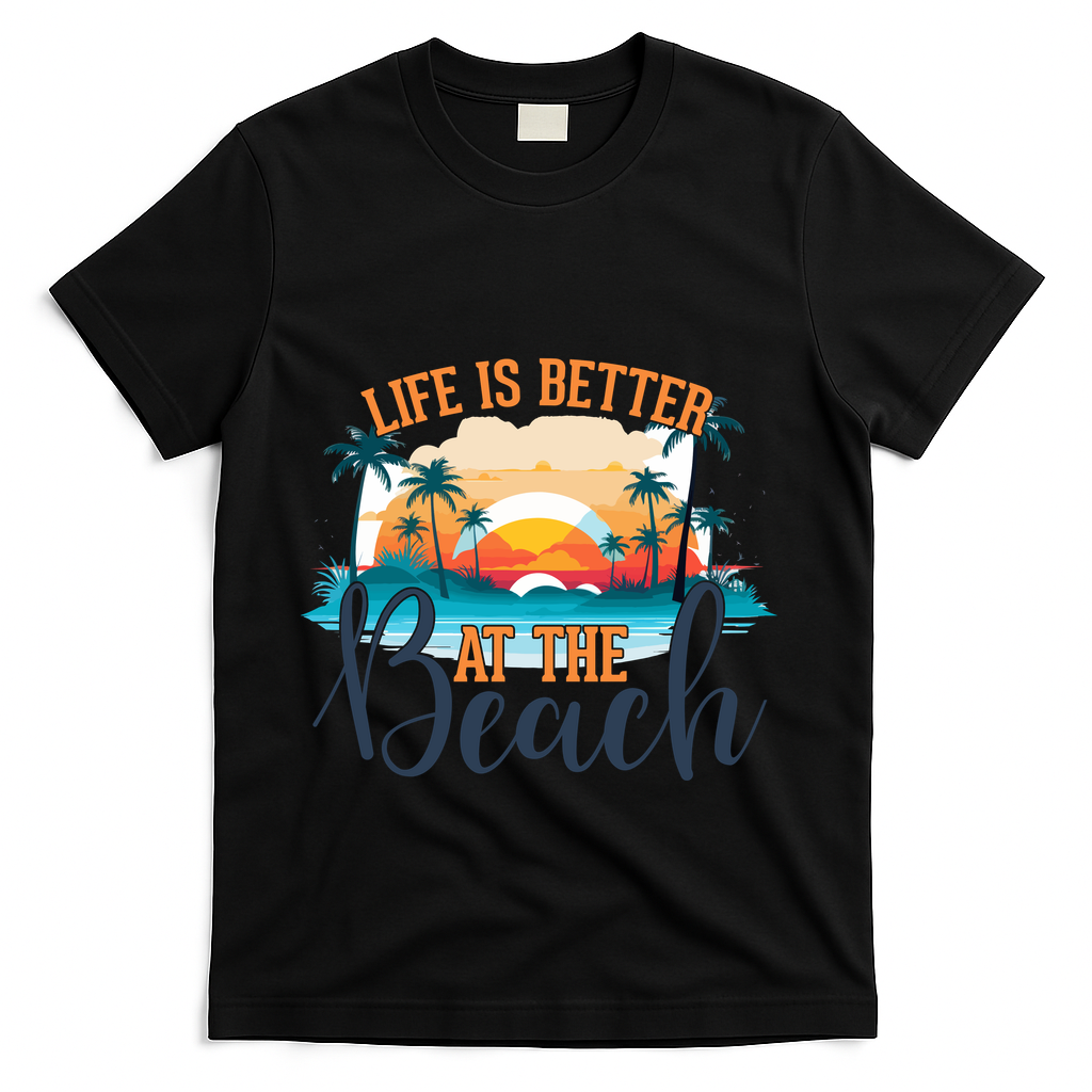 Summer Retro Beach Vibes Graphic T-Shirt - Black