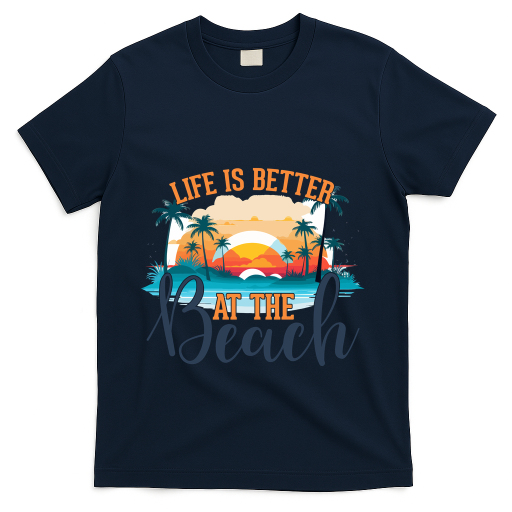 Summer Retro Beach Vibes Graphic T-Shirt - Navy