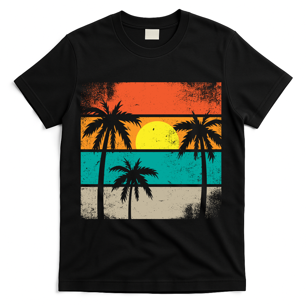 Summer Retro Palm Trees Tropical T-Shirt - Black