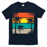 Summer Retro Palm Trees Tropical T-Shirt - Navy