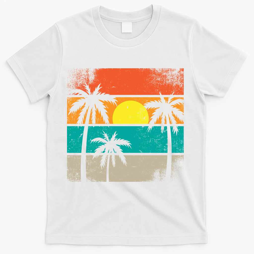 Summer Retro Palm Trees Tropical T-Shirt - White