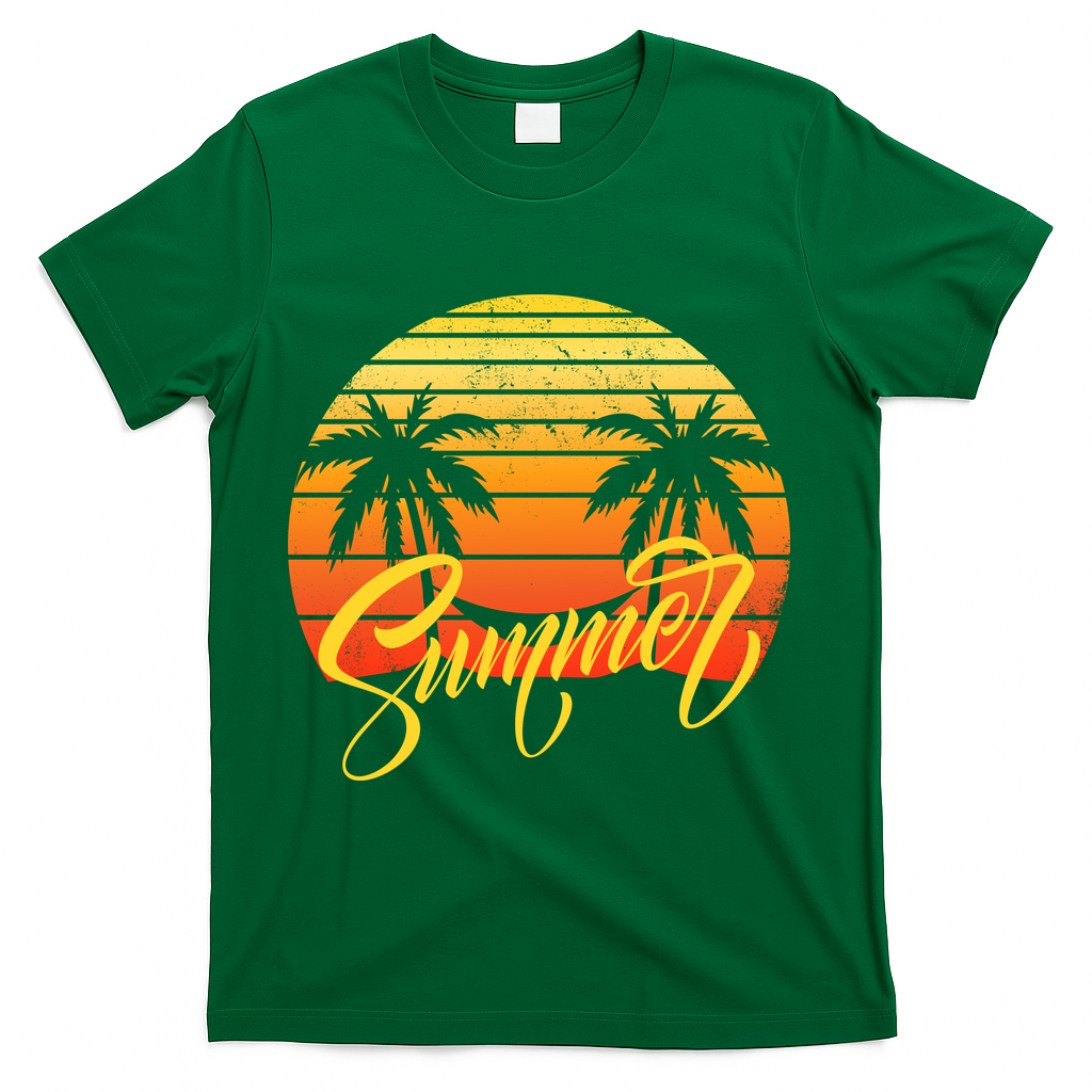 Summer Retro Sunset Tropical T-Shirt - Green