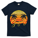 Summer Retro Sunset Tropical T-Shirt - Navy