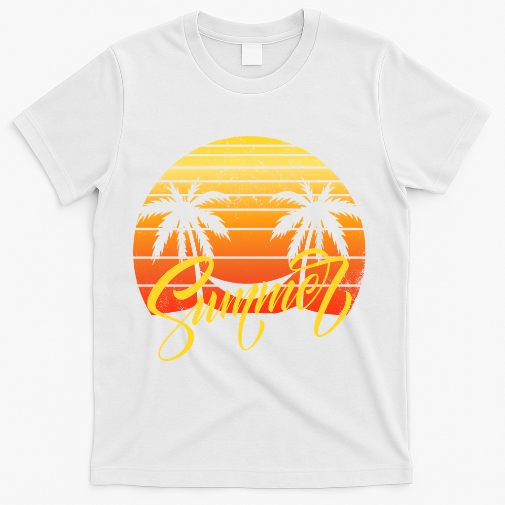 Summer Retro Sunset Tropical T-Shirt - White