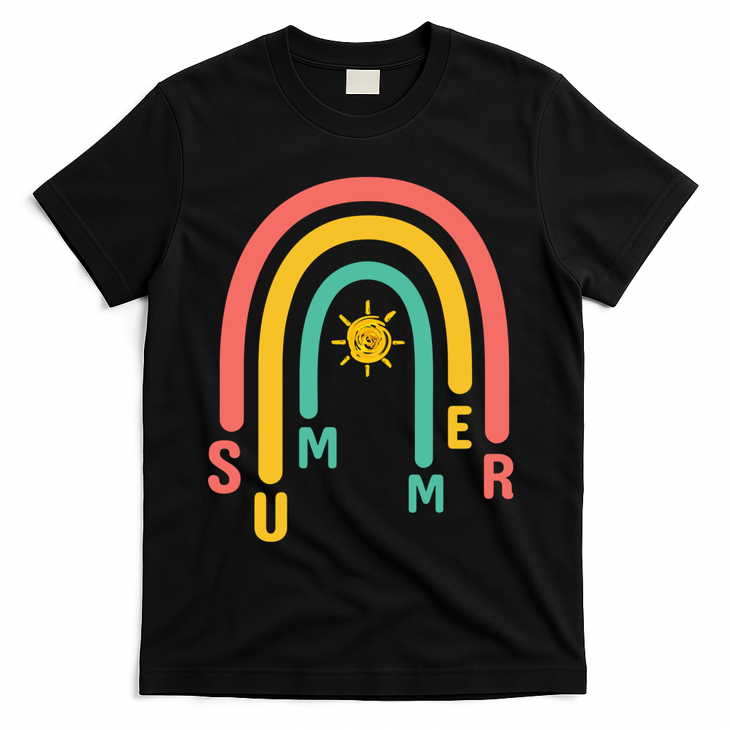 Summer Rainbow Sunshine Cute T-Shirt - Black