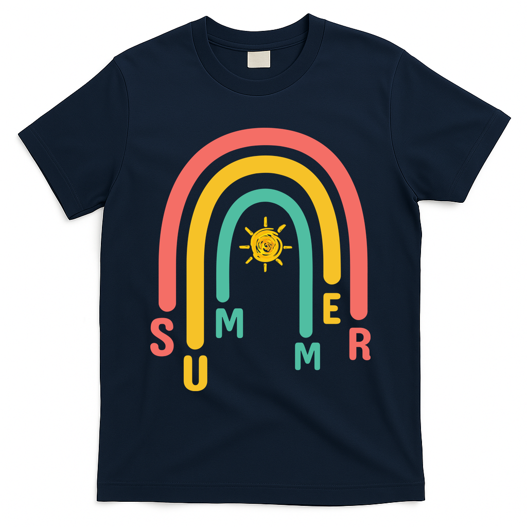 Summer Rainbow Sunshine Cute T-Shirt - Navy