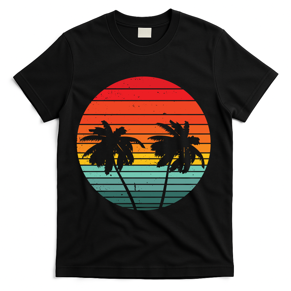 Summer Retro Tropical Sunset T-Shirt - Black