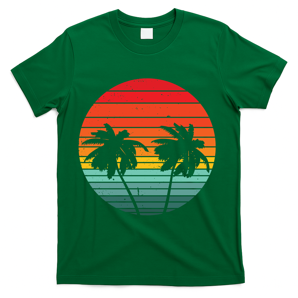 Summer Retro Tropical Sunset T-Shirt - Green