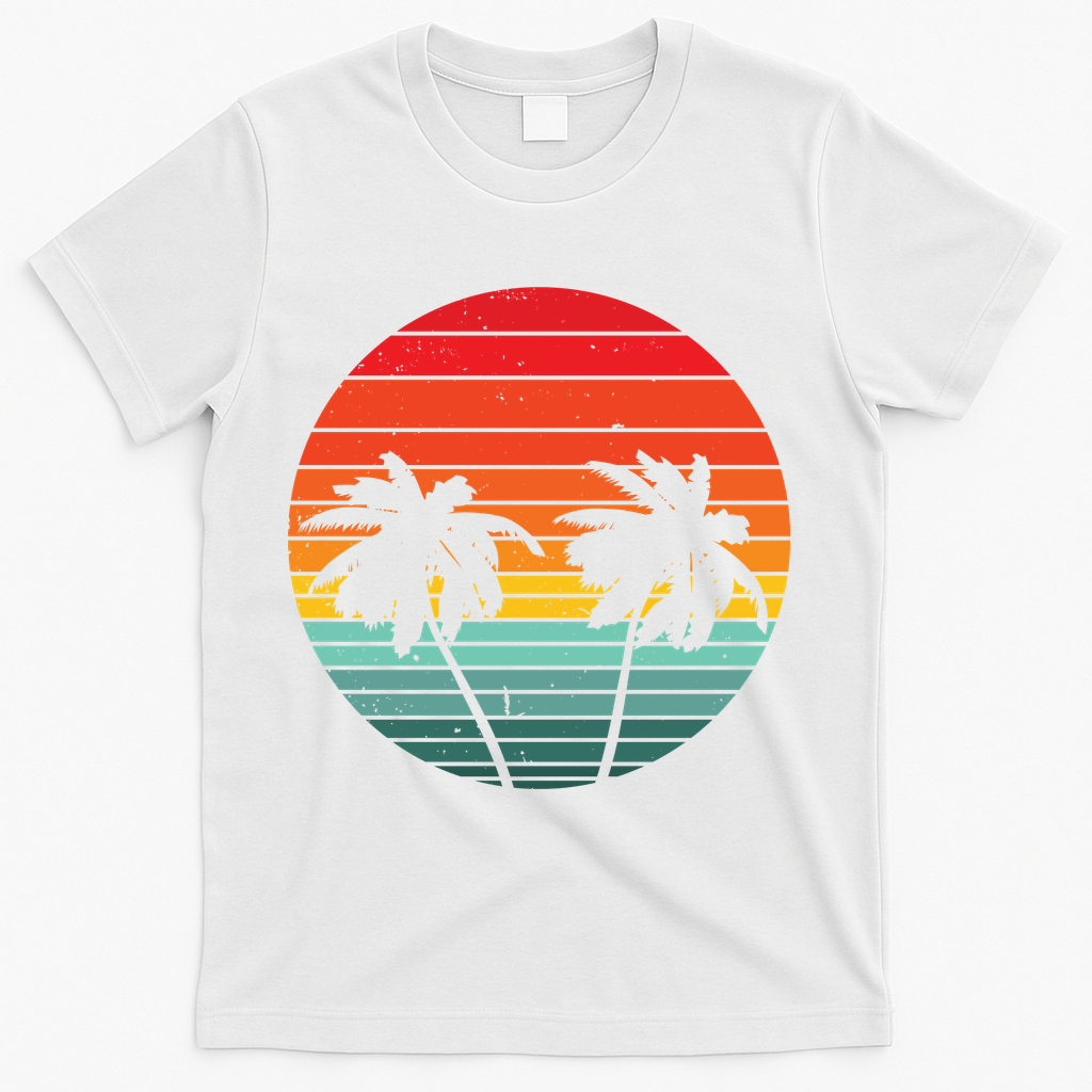 Summer Retro Tropical Sunset T-Shirt - White