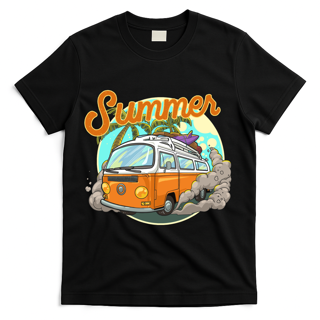 Summer Retro Van Tropical T-Shirt - Black