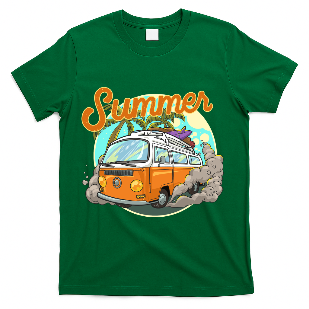 Summer Retro Van Tropical T-Shirt - Green