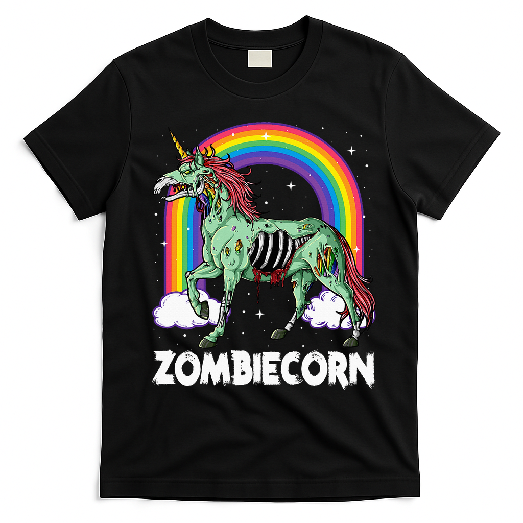 Spooky Rainbow Zombiecorn Halloween Costume T-Shirt - Black