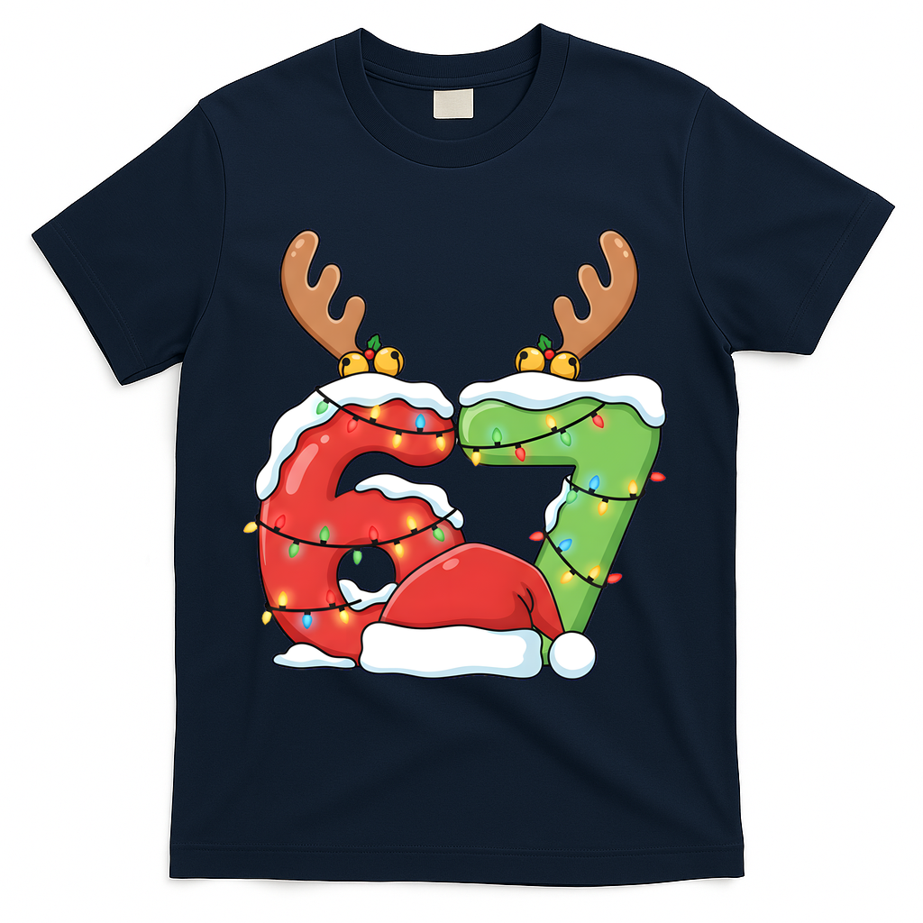 Six Seven 67 Funny Teacher Christmas T-Shirt - Navy