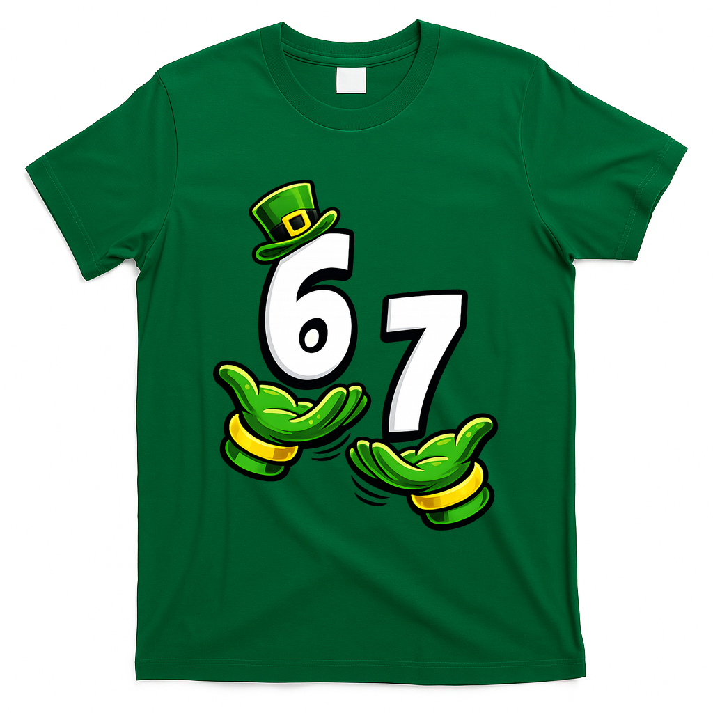 Six Seven 67 St Patricks Day 6 7 Shamrock Meme T-Shirt