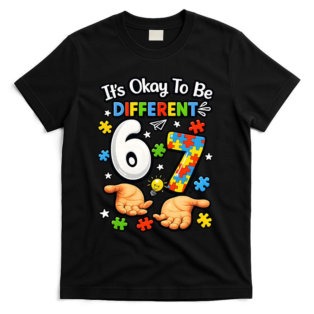 Six Seven Autism Awareness 67 T-Shirt - Black