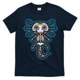 Sugar Skull Axolotl Skeleton Halloween Dia De Los Muertos  T-Shirt - Navy Blue