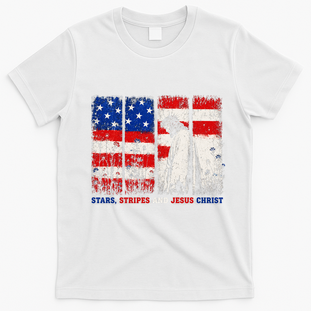 Stars Stripes And Jesus Christ Patriotic T-Shirt - White