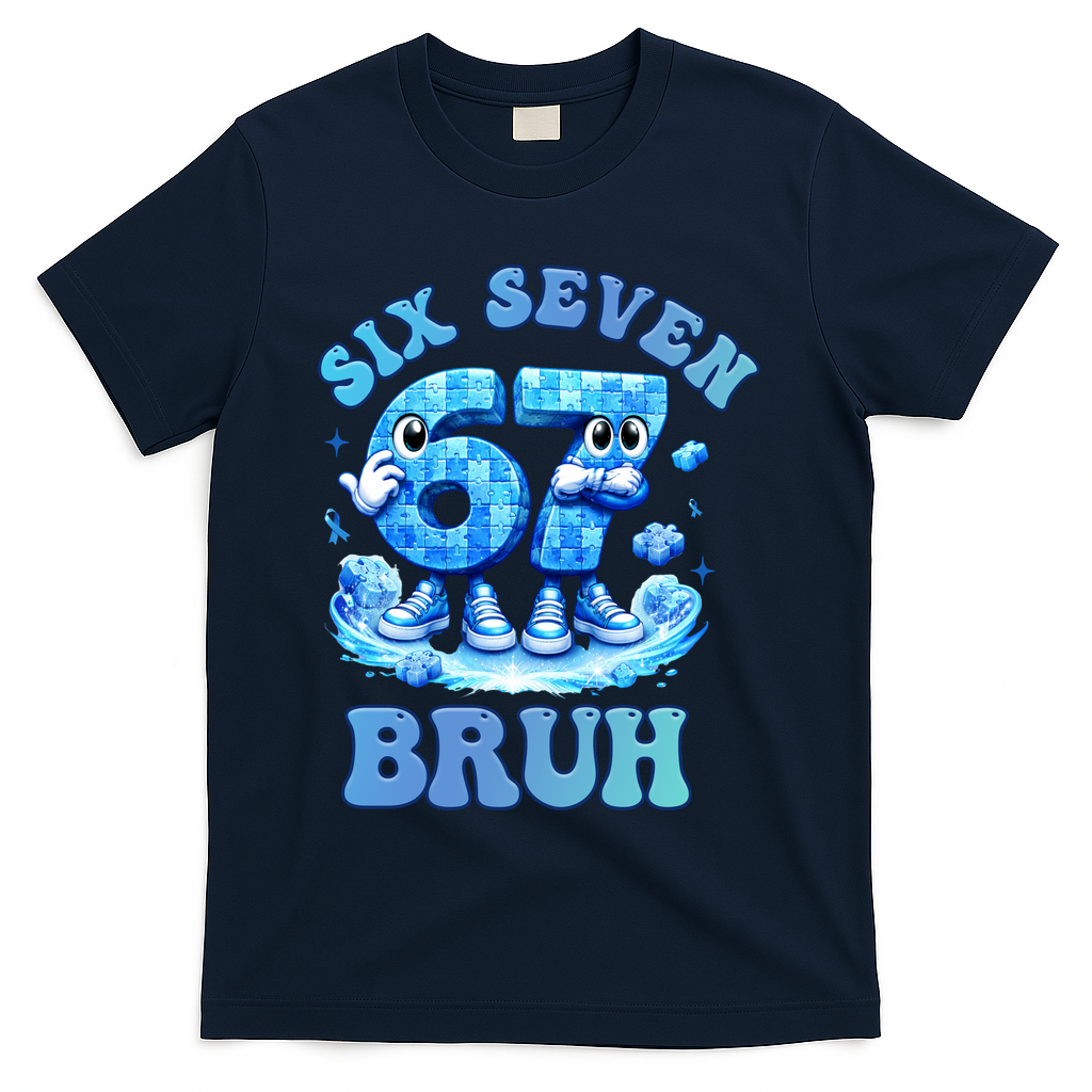 Six Seven Bruh 67 Autism Puzzle 6-7 Brainrot Meme T-Shirt - Navy