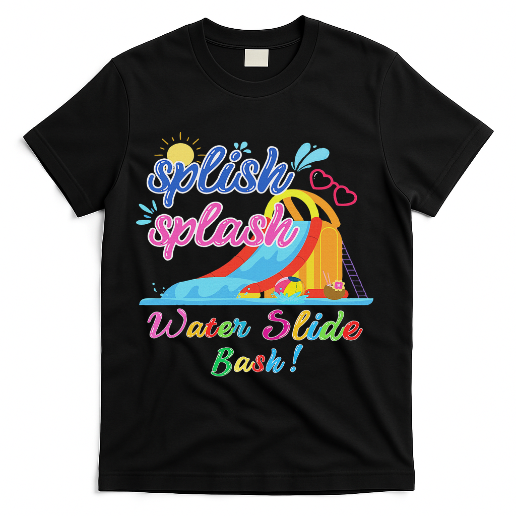 Splish Splash Bash Waterslide Summer Pool Birthday Party T-Shirt - Black