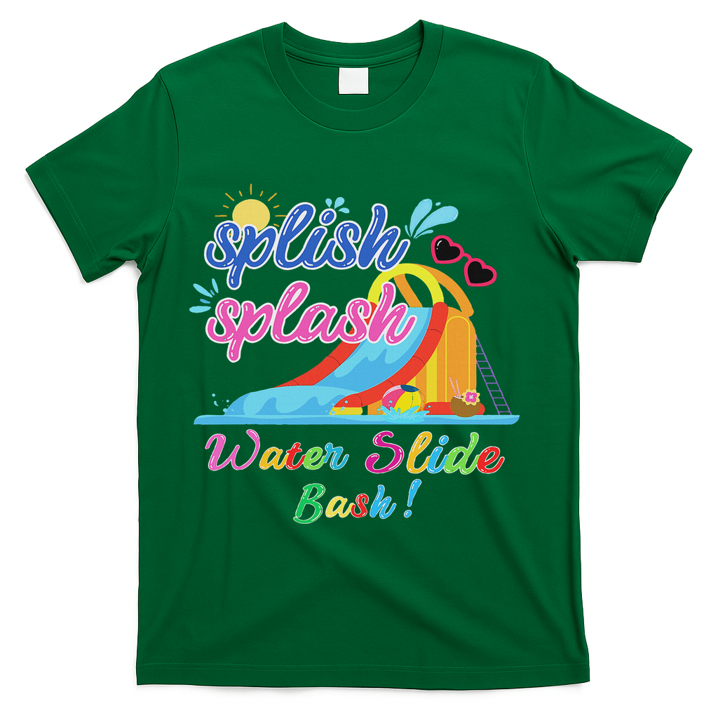 Splish Splash Bash Waterslide Summer Pool Birthday Party T-Shirt - Green