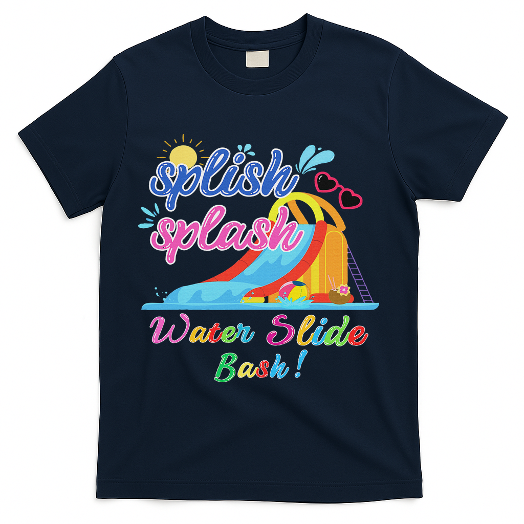 Splish Splash Bash Waterslide Summer Pool Birthday Party T-Shirt - Navy