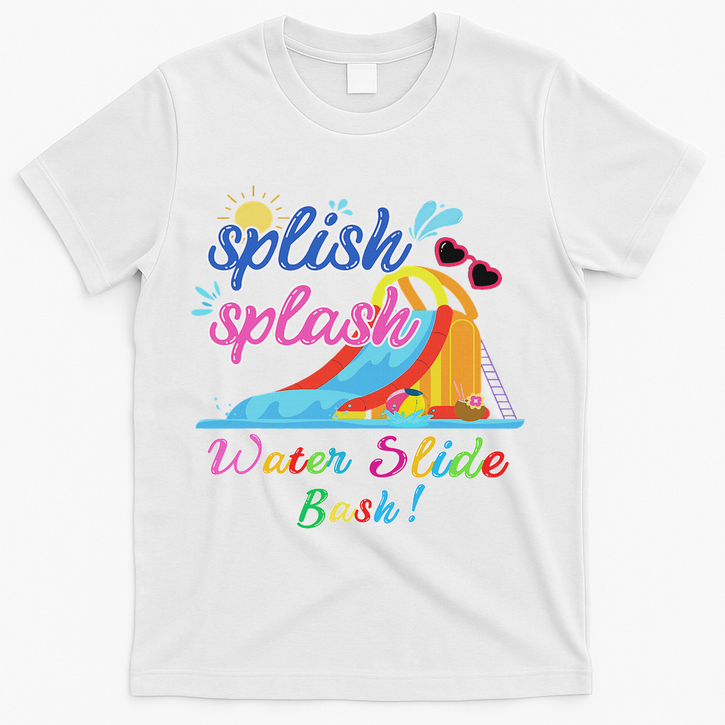 Splish Splash Bash Waterslide Summer Pool Birthday Party T-Shirt - White