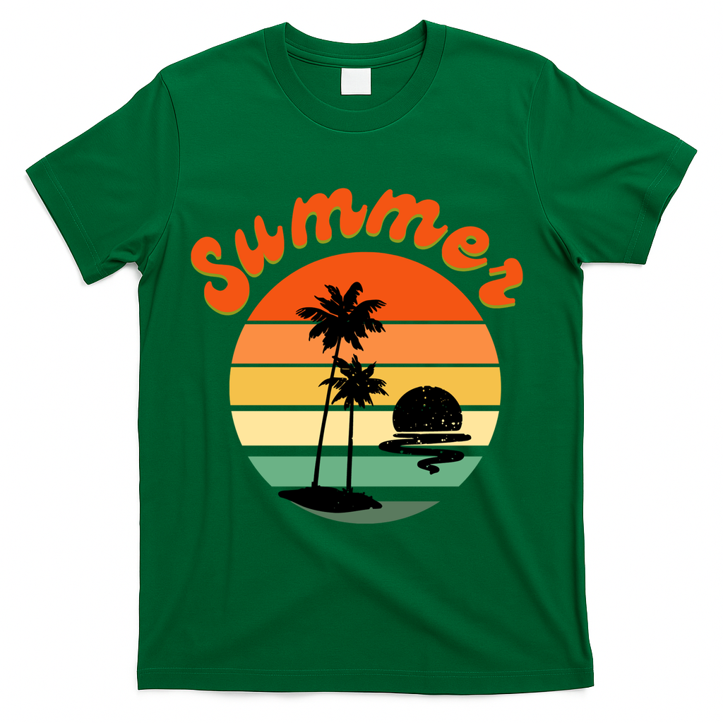 Summer Sunset Beach Retro Vacation T-Shirt - Green