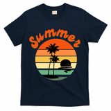 Summer Sunset Beach Retro Vacation T-Shirt - Navy