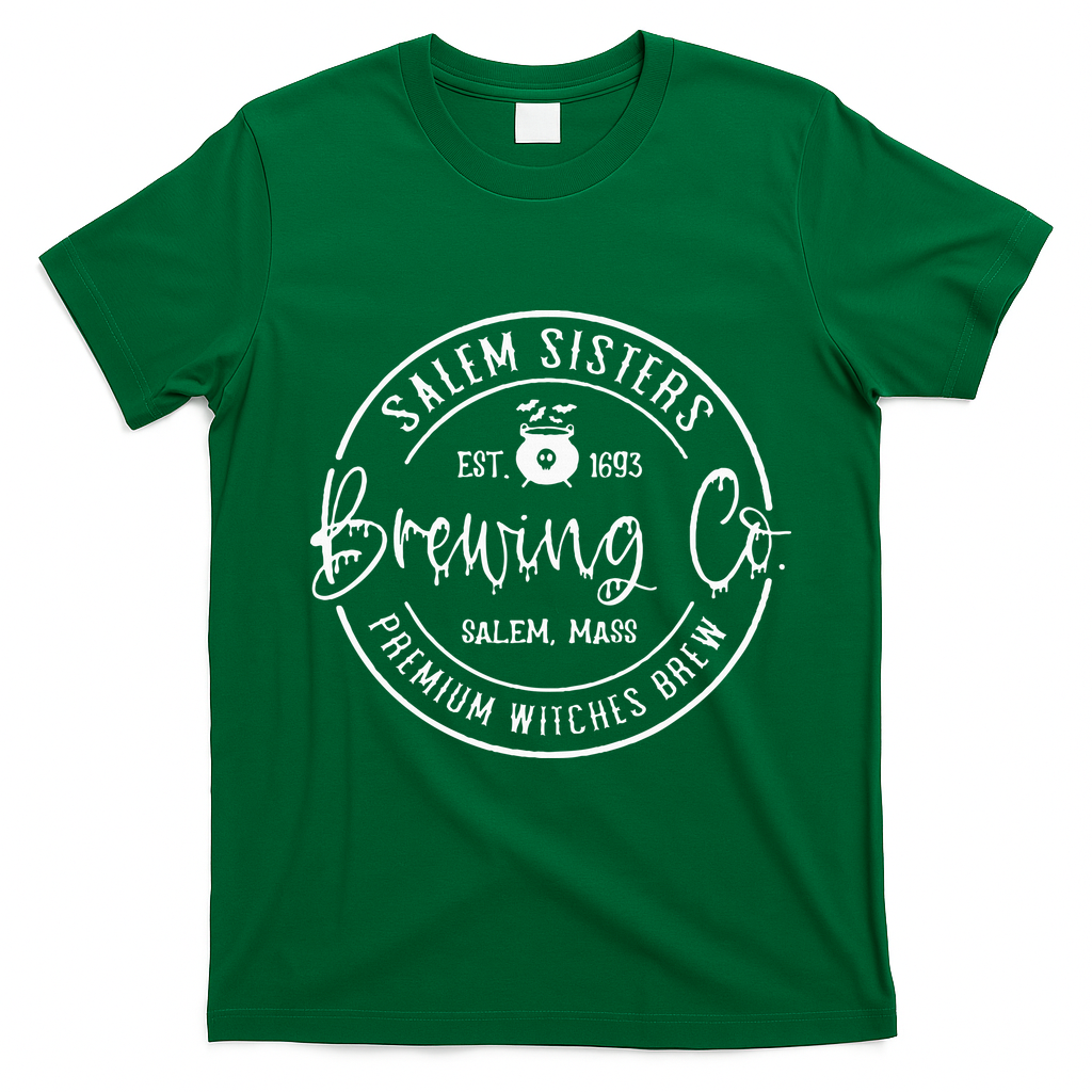 Salem Sisters Brewing Co Witch Brew Company Funny Witch Hall T-Shirt - Irish Green