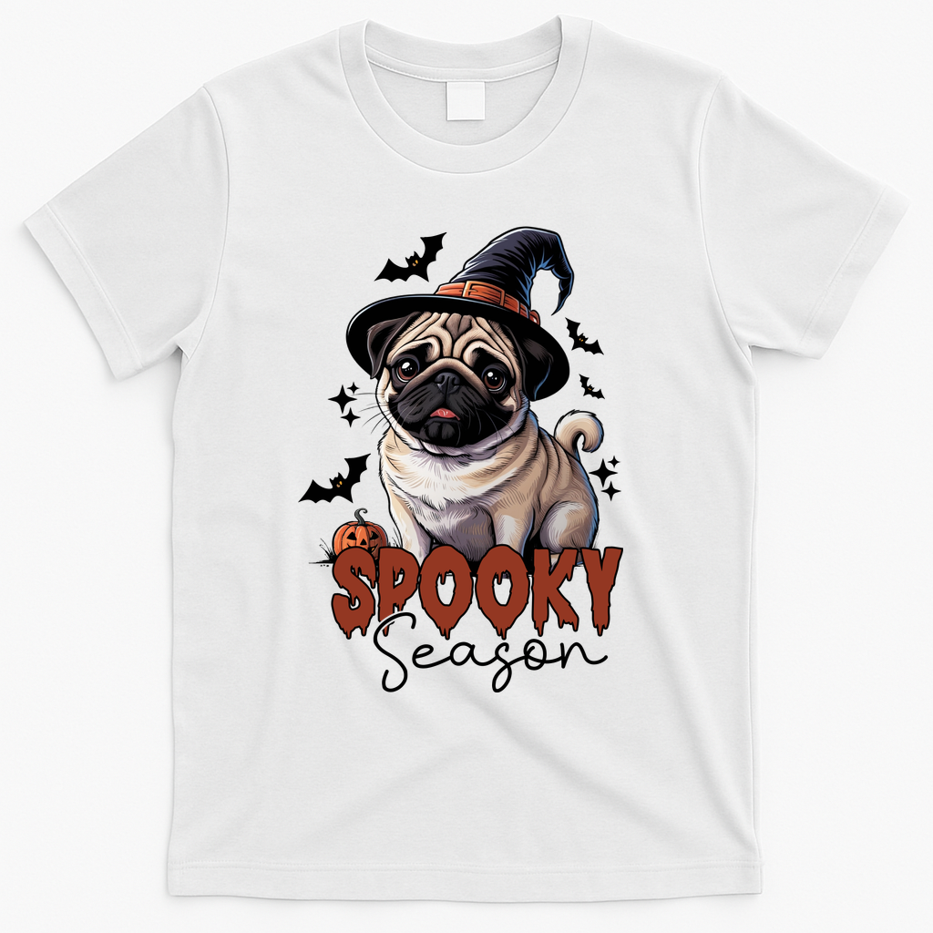 Spooky Season Cute Pug Halloween Graphic T-Shirt - White