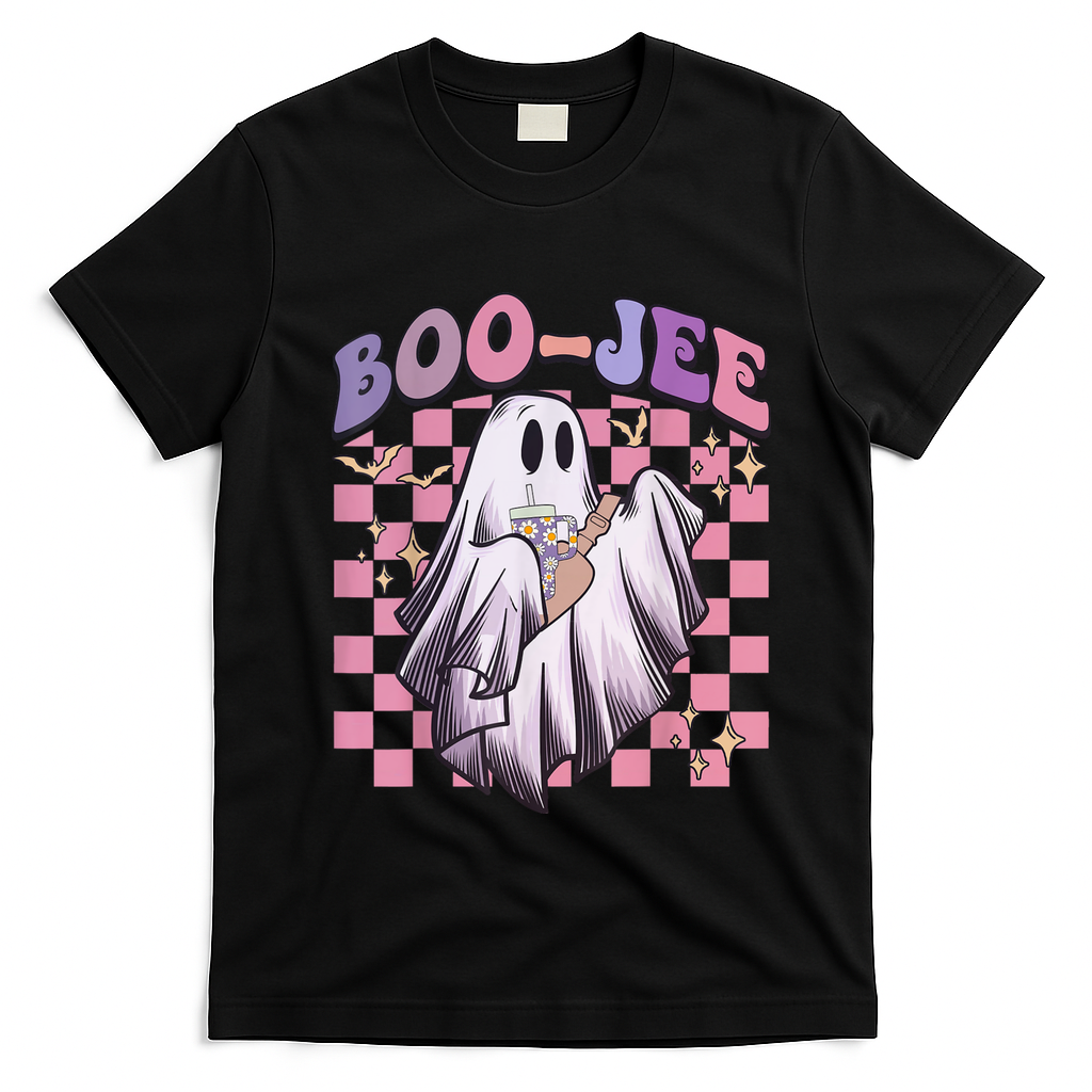Spooky Season Cute Groovy Ghost Halloween Costume Boo Jee T-Shirt - Black