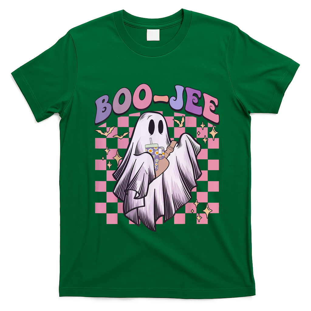 Spooky Season Cute Groovy Ghost Halloween Costume Boo Jee T-Shirt - Irish Green