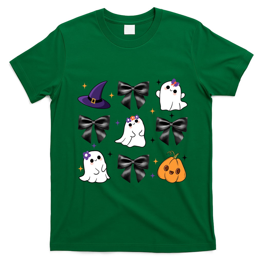 Spooky Season Cute Boo Ghost Coquette Halloween T-Shirt - Irish Green