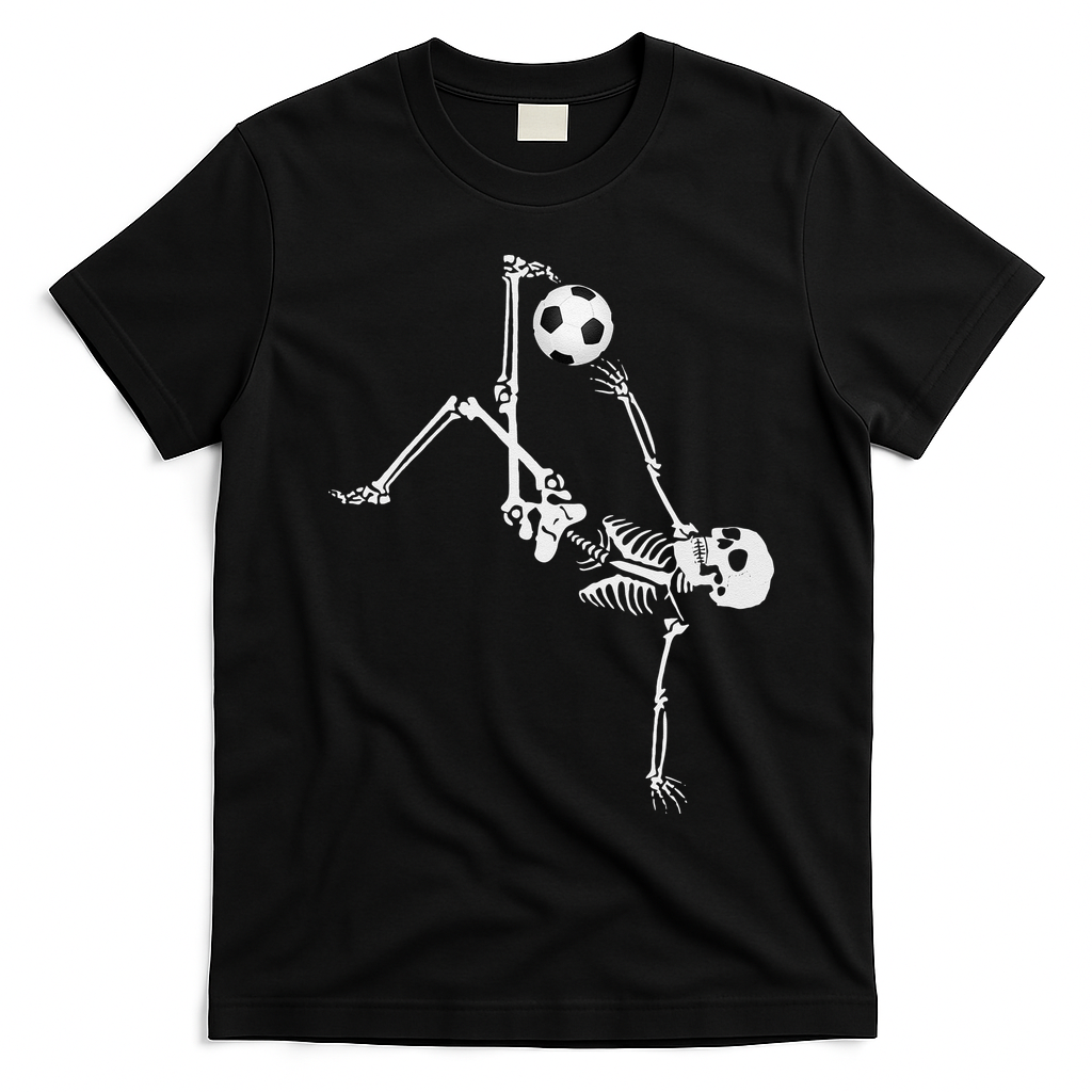 Soccer Skeleton Halloween Soccer Bicycle Kick T-Shirt - Black