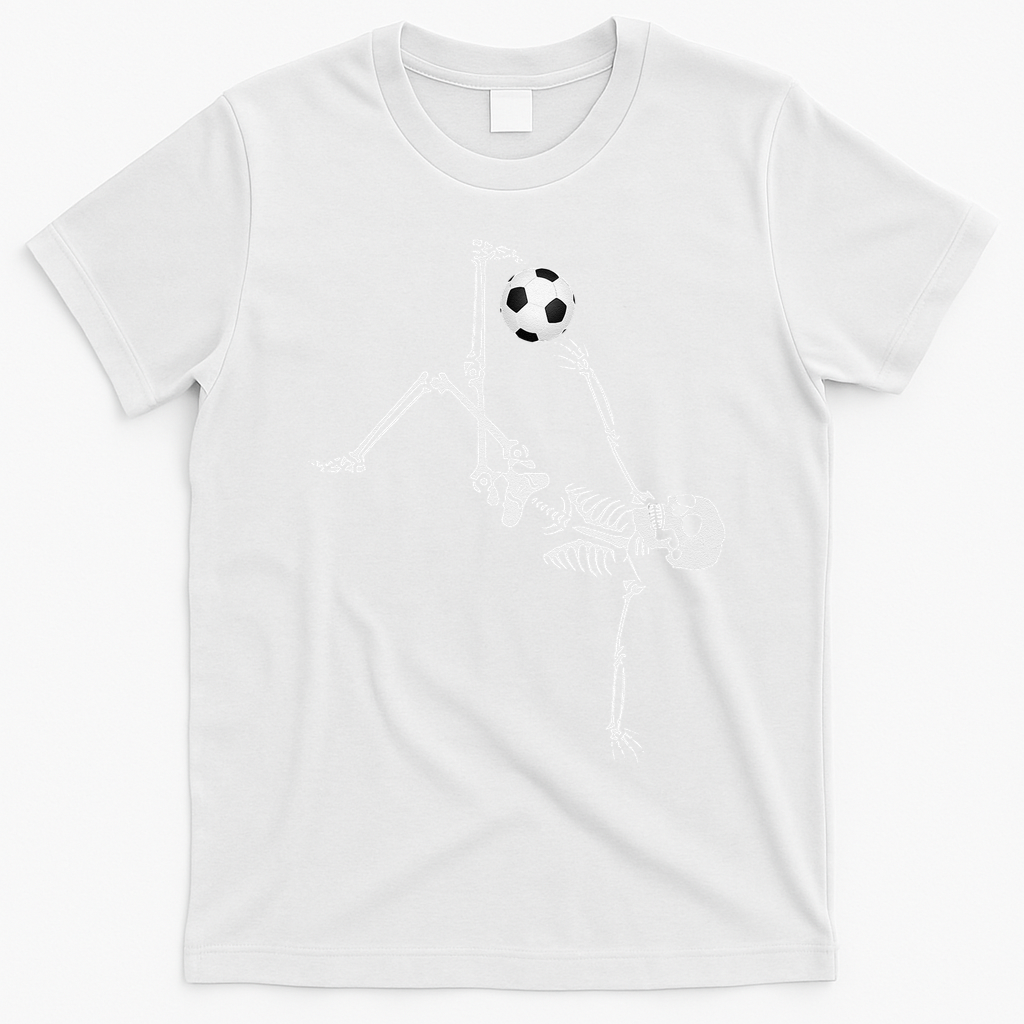 Soccer Skeleton Halloween Soccer Bicycle Kick T-Shirt - White