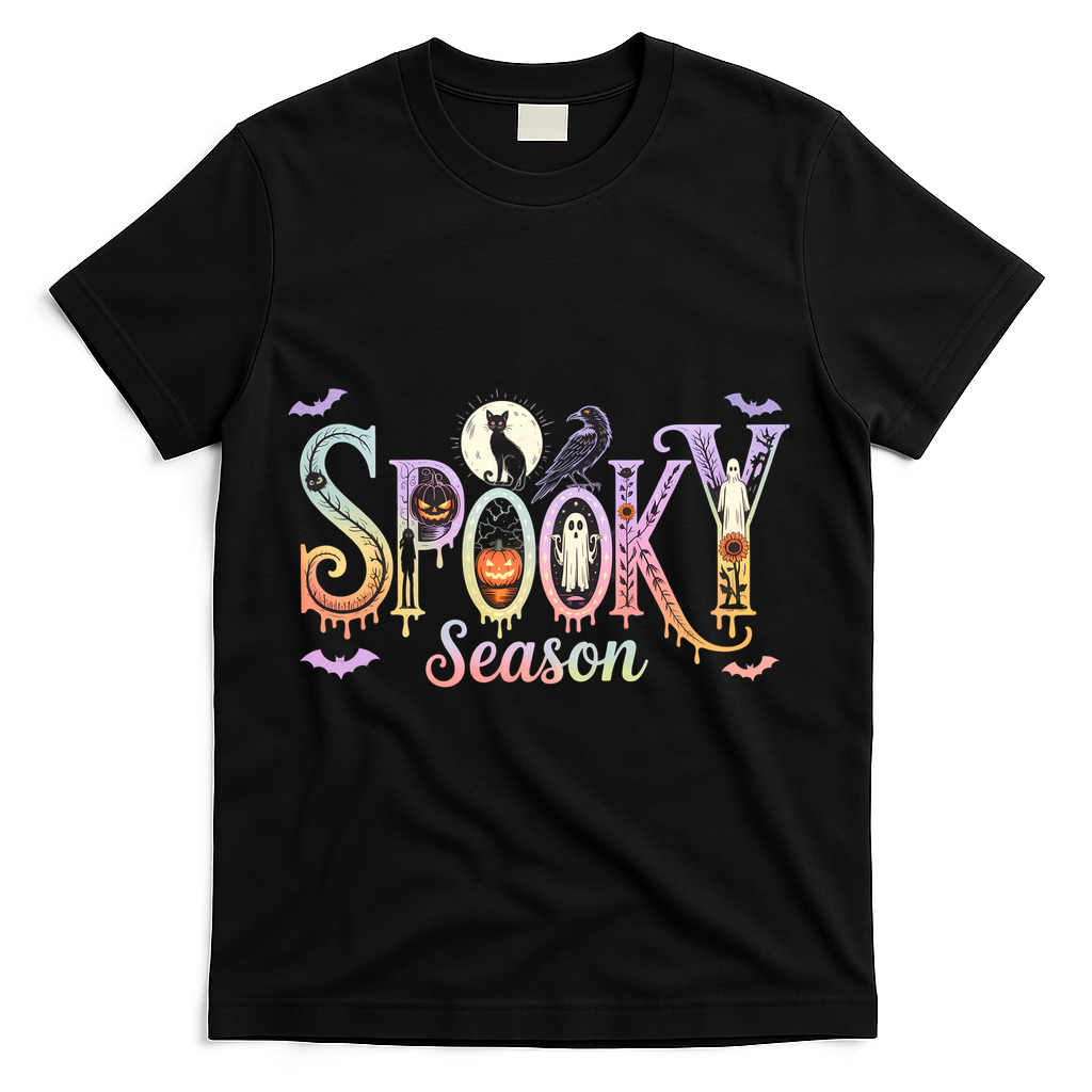 Spooky Season Iridescent Halloween T-Shirt - Black